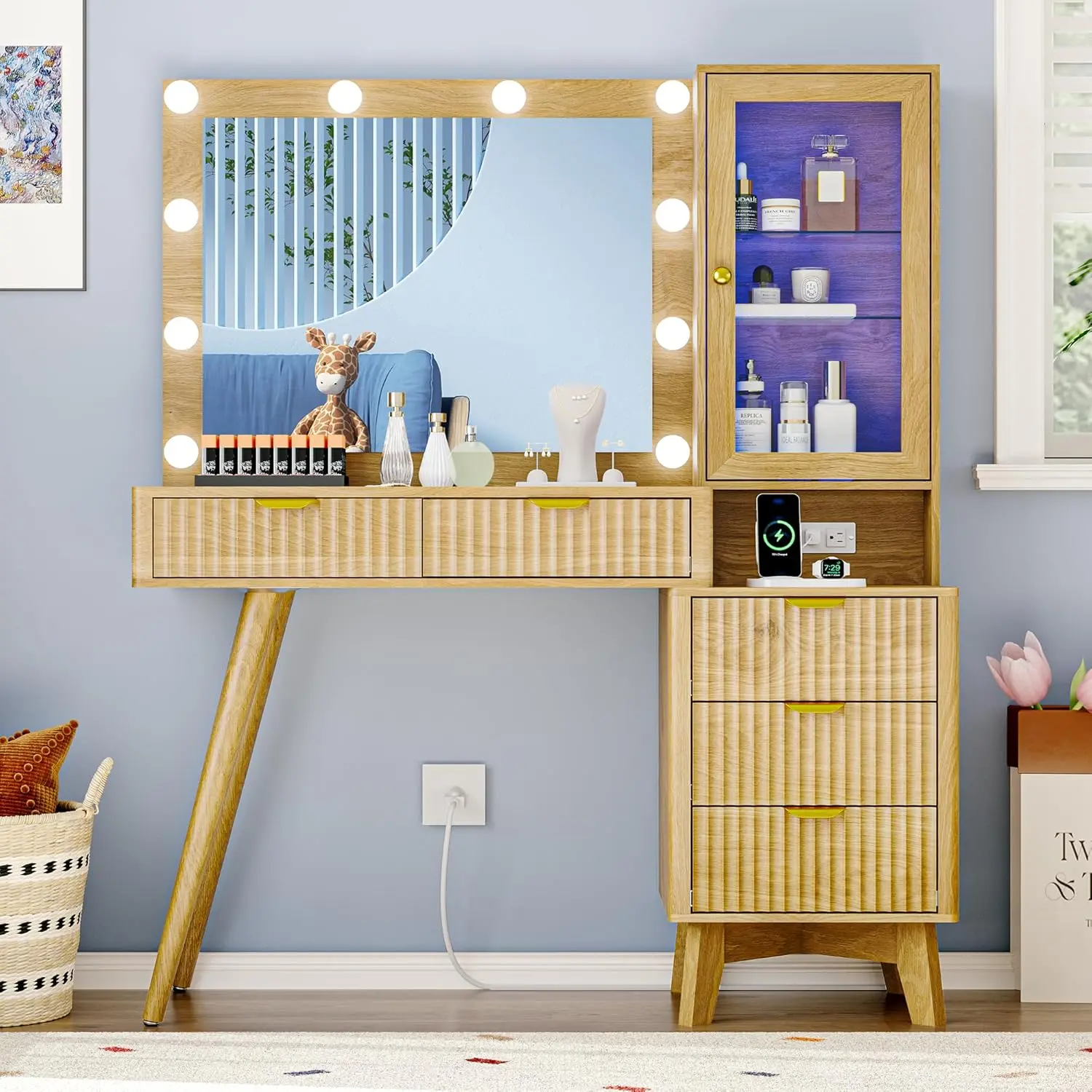 Dressoir Vijf Lade RGB Omgevingslicht Smart Socket Locker Verstelbaar