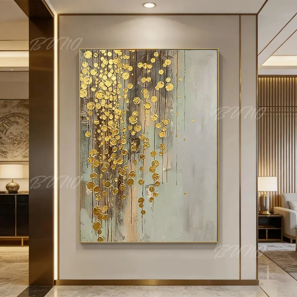 100% Hand-painted Abstract Oil Painting Original Golden Textured Palette Knife Wall Art For Home Living Room Bedroom Decor