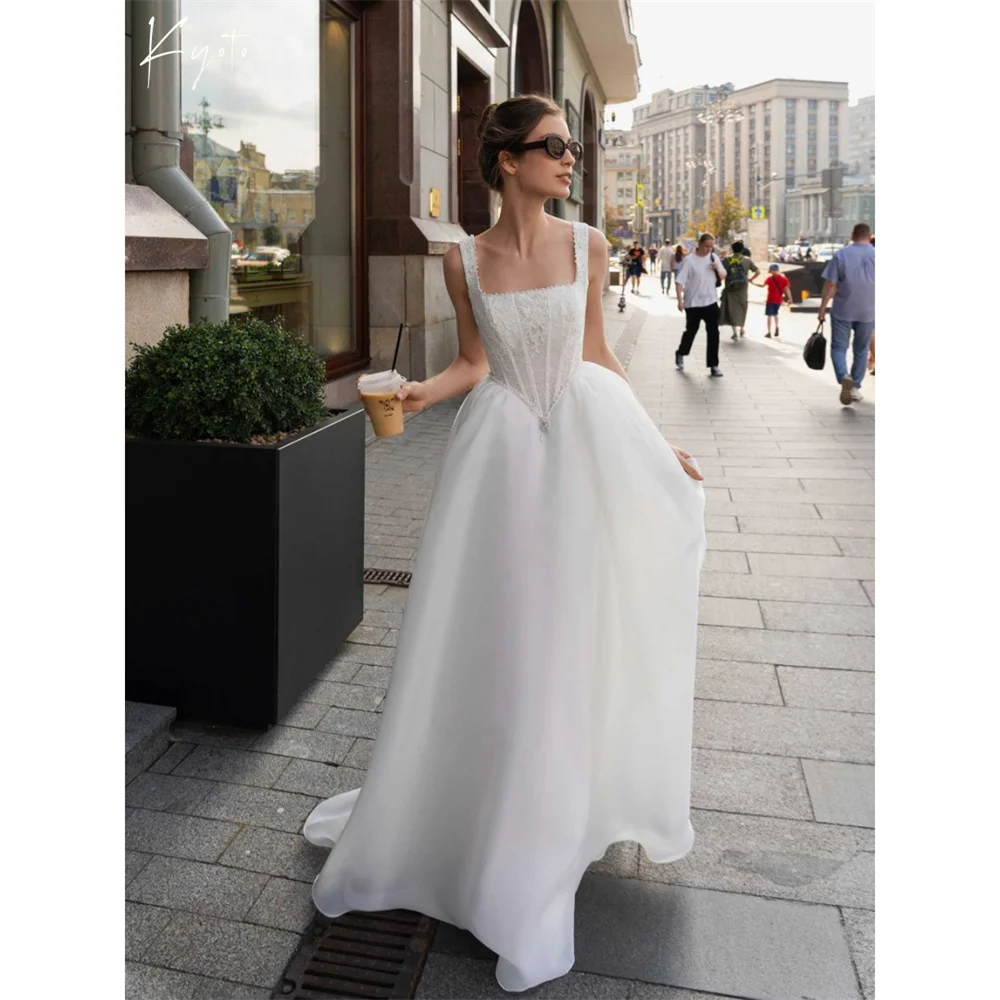 

Kyoto Customized Gorgeous Square Collar Ball Gown Wedding Dress Flowers Beading vestidos de novia Sweep Train 2025 Evening Dress