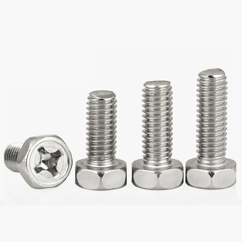 External Hexagon Phillips Screw 304 Stainless Steel M3 M4 M5 M6 M8 Cross Recess External Hex Head Screws Bolts