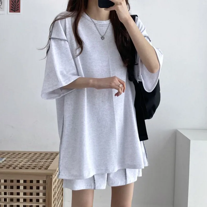 Summer Clothing For Women T-shirts+Wide Leg Shorts Two Piece Sets Ladies Casual Outifits Korean Fashion Solid Color Tracksuit