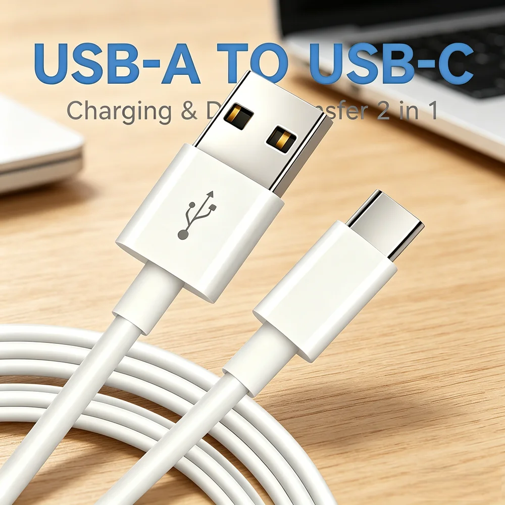 Universal 3M USB-A to USB-C Fast Charging Data Cable Portable Charger Cord for iPhone 15 16 17 Samsung Huawei Lenovo Devices