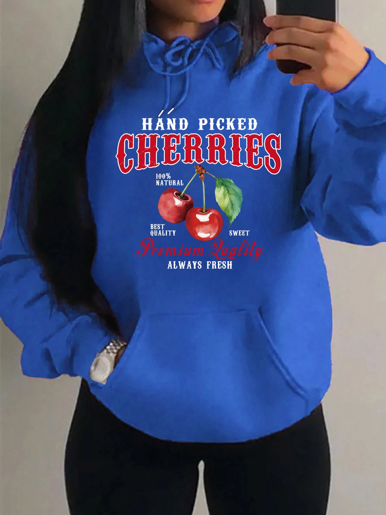 Hand Picked Cherries Fruits Print Women Clothes Comics Loose Long Sleeves Unisex Vintage Fashion Hoodies Autumn Fleece Hoody