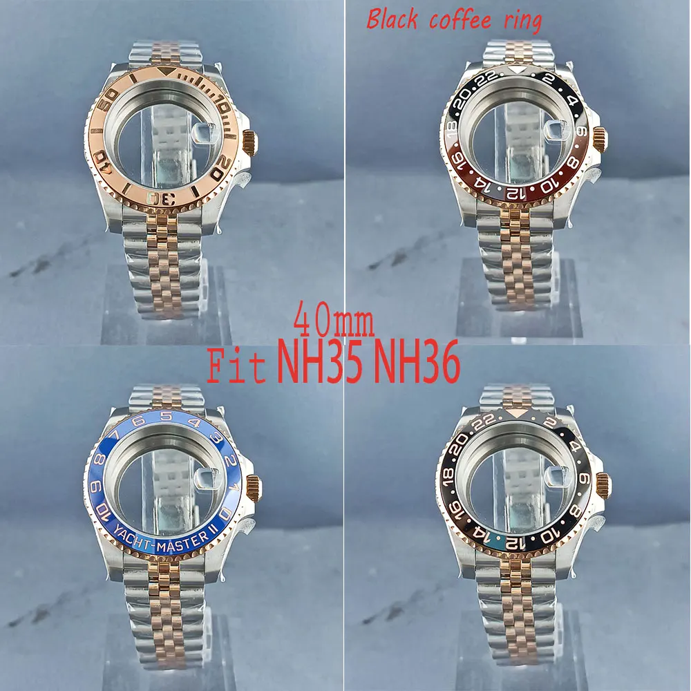 

40mm NH34 NH35 NH36 Silver Rose watch case fits NH34 NH35 NH36 movement, 120 clicks, stainless steel case, Silver Jubilee strap