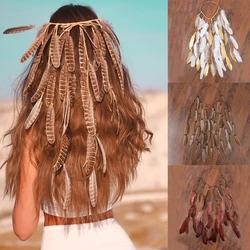 2023 New Fashion Feather Headband Boho Beaded Hairbands Headdress For Women Handmade Headbands Girl Holiday Hair Accessories