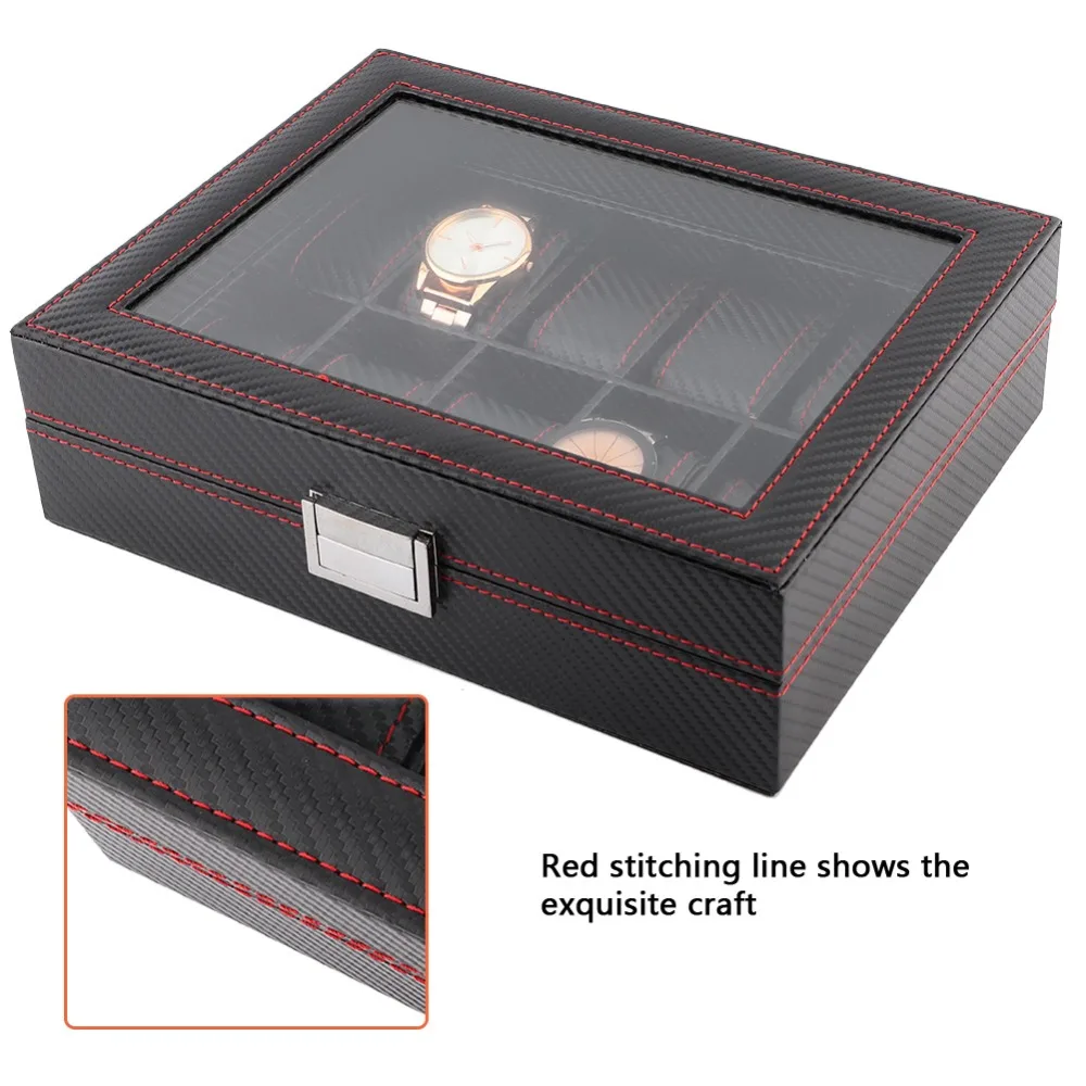 

Carbon Fiber Texture Watch Box Leather Material Twill Pattern Watch Display Case Red Stitching Collection Box Daily Storage
