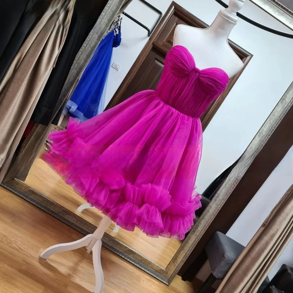 Real Rose Red Girls Short Homecoming Party Dresses Sexy Lace Up Backles Pink Purple Mini Prom Gown 15 16 Tulle Brithday Vestido