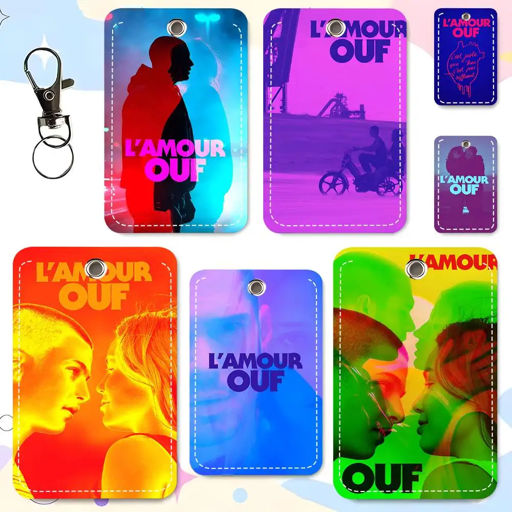 1pc Romantic Drama Film L'amour Ouf Card Case Keychain Access Card Bag Key Tag Ring Leather Card Holder Key Ring Access
