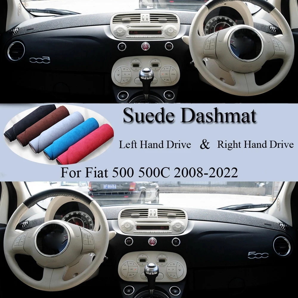 

For Fiat 500 500C 500E 2008 2009 2010 2015 2020-2022 Suede Leather Dashmat Dash Mat Cover Dashboard Pad Carpet Car Accessory