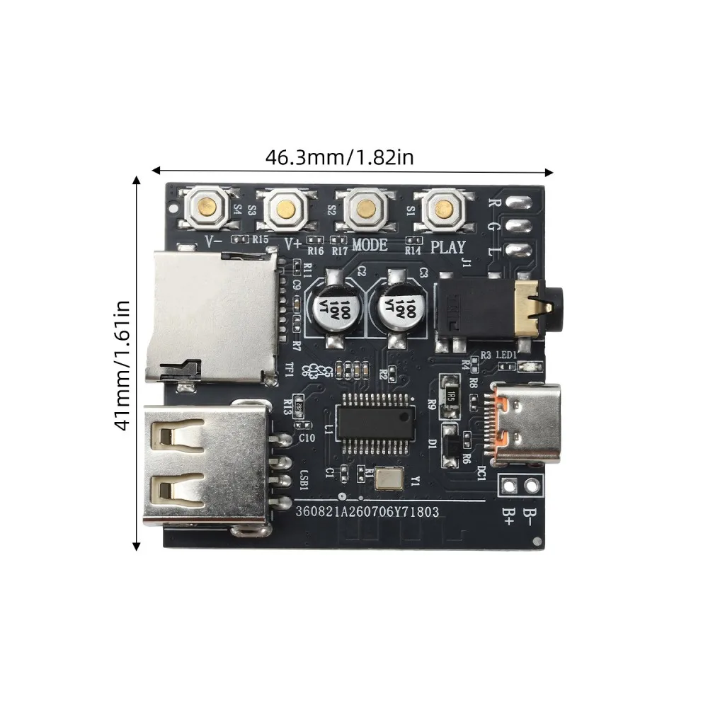 DC5V BT 6.0 MP3 Audio Decoder Board Wireless Audio Receiver Module Type‑C Port Headphone Amplifier Audio Output Circuit Module
