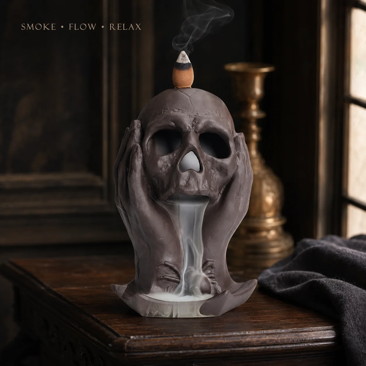 1pc Purple Clay Backflow Incense Burner Skull Head Incense Holder Creative Halloween Decorations Home Decor (Without Incense)