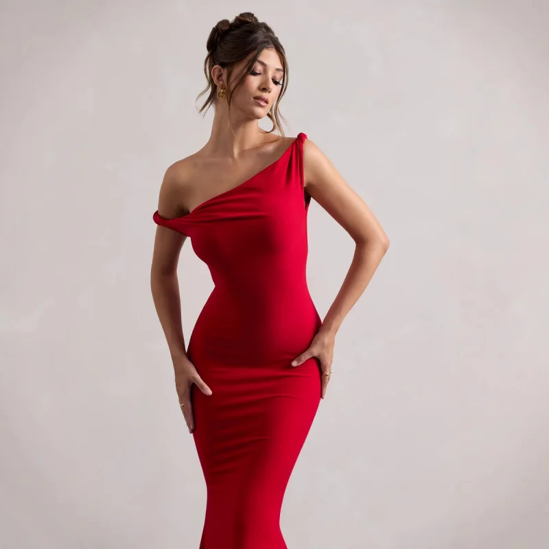 2026 Women's Off-Shoulder Bodycon Solid Color Dress