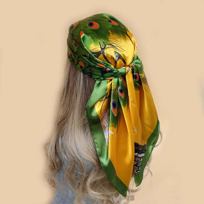 Silk Scarf Scarftop Headwraps For Women Vintage Four Seasons Hair Scarve 90*90cm Hijab Foulard Iuxe Bandana Femme Headscarf