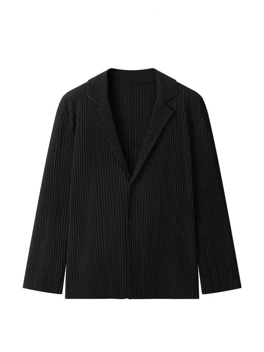 Men's Pleated Suit Jacket Japanese Style Loose Long Sleeve Business Casual Blazer Daily Wear Black Loose Suit Coat