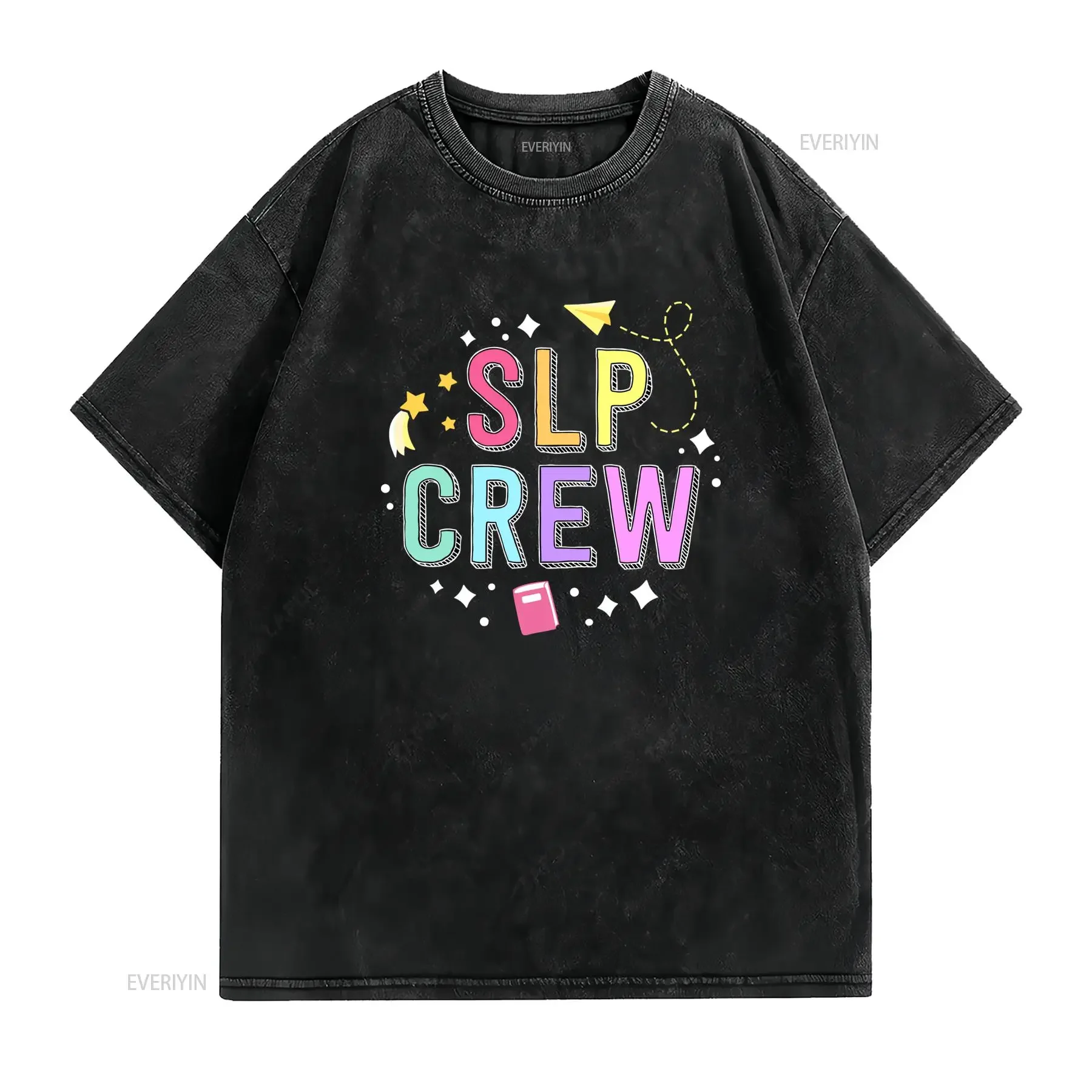 Cute Colorful Cartoon SLP Crew Print Casual Speech Language Pathologist T Shirt vintage Washed Comfortable Breathable