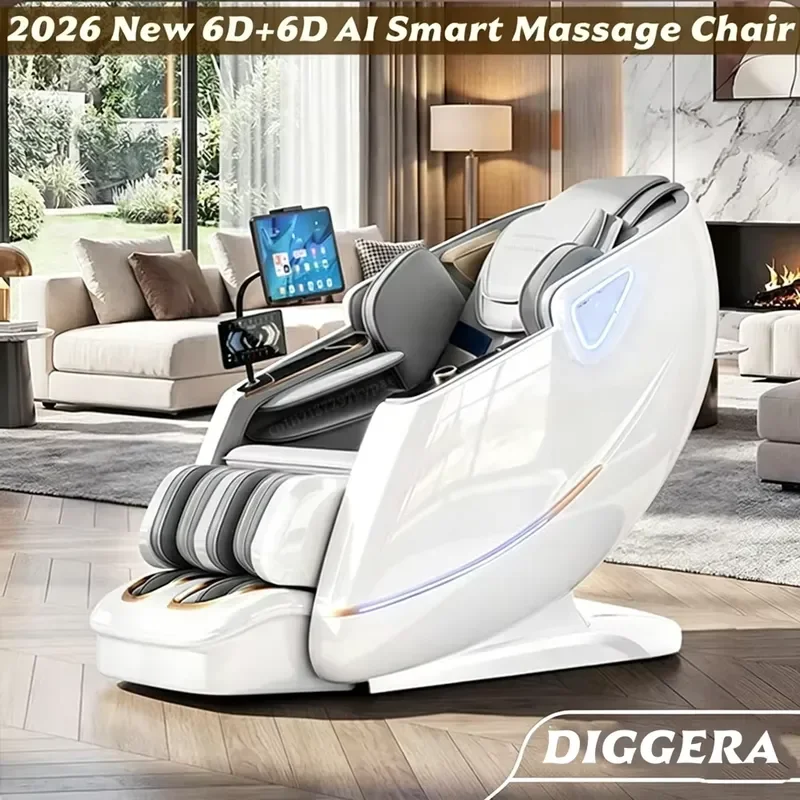 6D Electric Massage Chair Full Body Zero Gravity Recliner SL Track Dual Core Jade Heating Body Scan Deep Stretch Home Spa