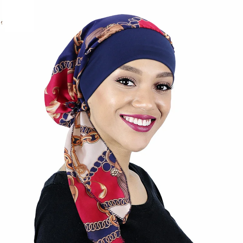 Turbante muçulmano impresso elástico para mulheres, Chapéu Hijab Interno, Caps de quimioterapia para câncer, sob hijab para senhoras, capota nova