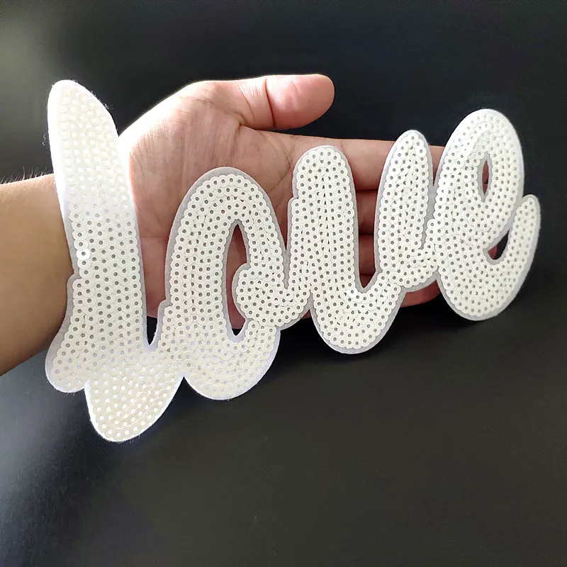 Clothing Women Shirt Top Diy Letter Patch LOVE Black White Sequins deal with it T-shirt Iron on Patches for clothes Stickers