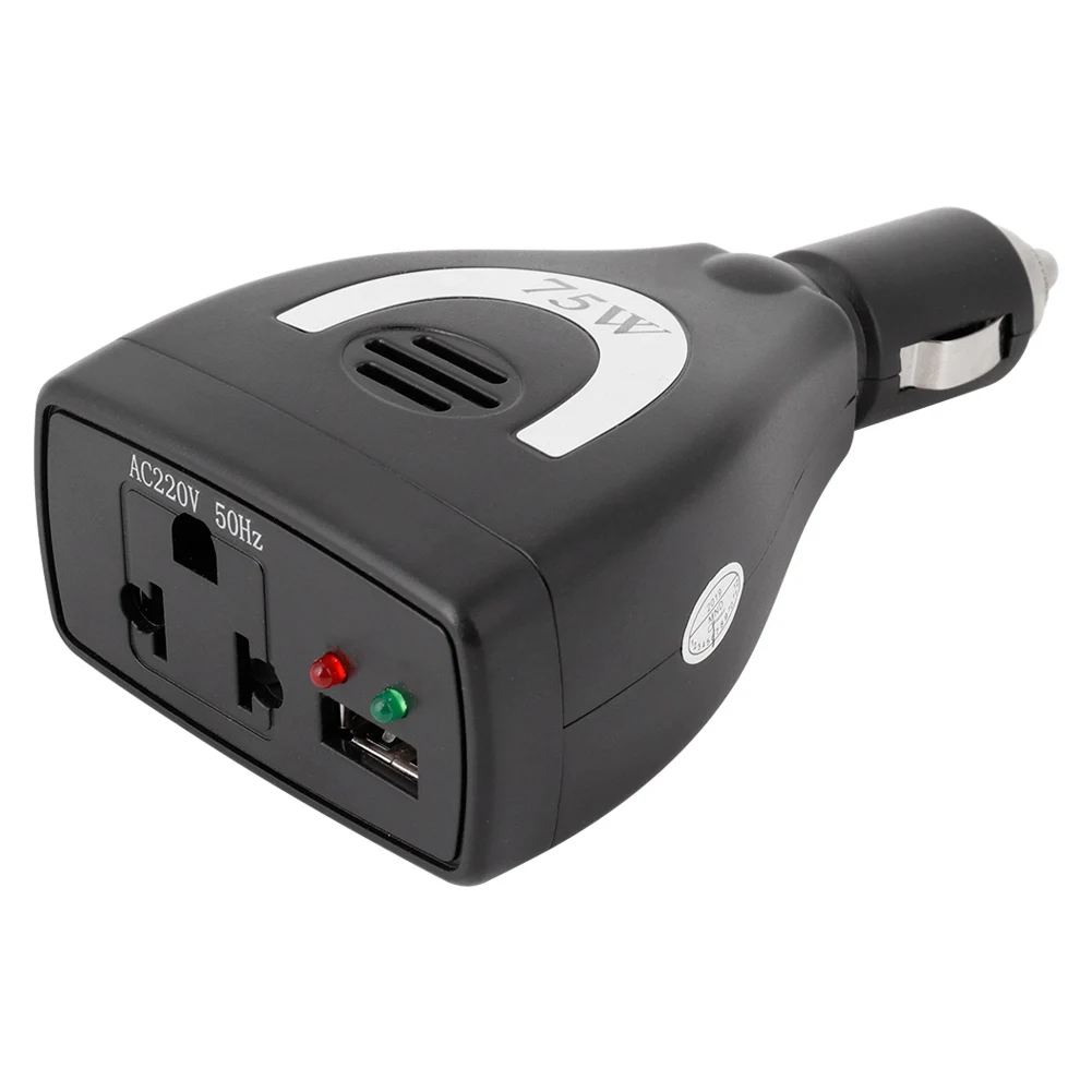

75W 12V DC to AC Car Power Inverter with Dual USB Charger - Vehicle Outlet Adapter for Laptops/Devices