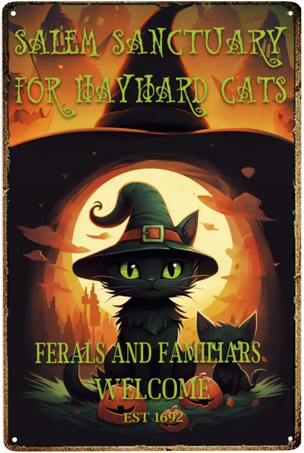 Decor 8;;x12;; Sanctuary for Wayward Cats Cat Halloween Tin Sign Cafe bar Home Wall Art Decoration Retro Metal Tin Sign