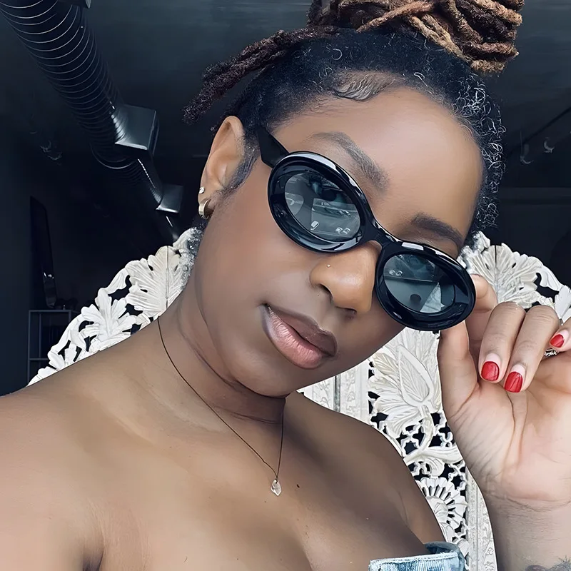 New Y2K Vintage Oval Sunglasses Women For Men Luxury Brand Designer Sun Glasses Steampunk Popular Pink Hip Hop Eyeglasses Frame