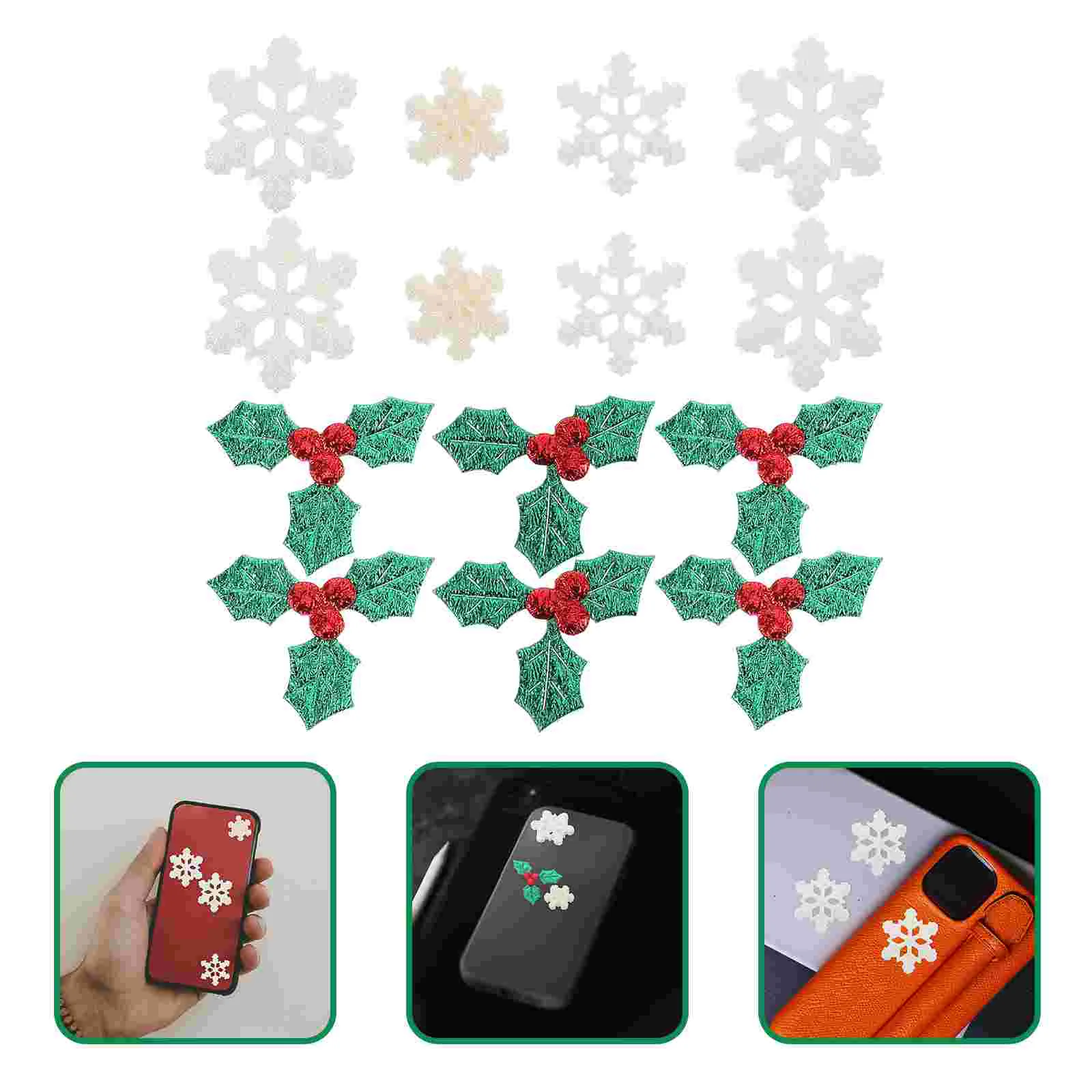 Snowflake Decorative Material Mini Holly Berry Embellishments for Card Making Christmas Craft Supplies Artificial Green Leaf