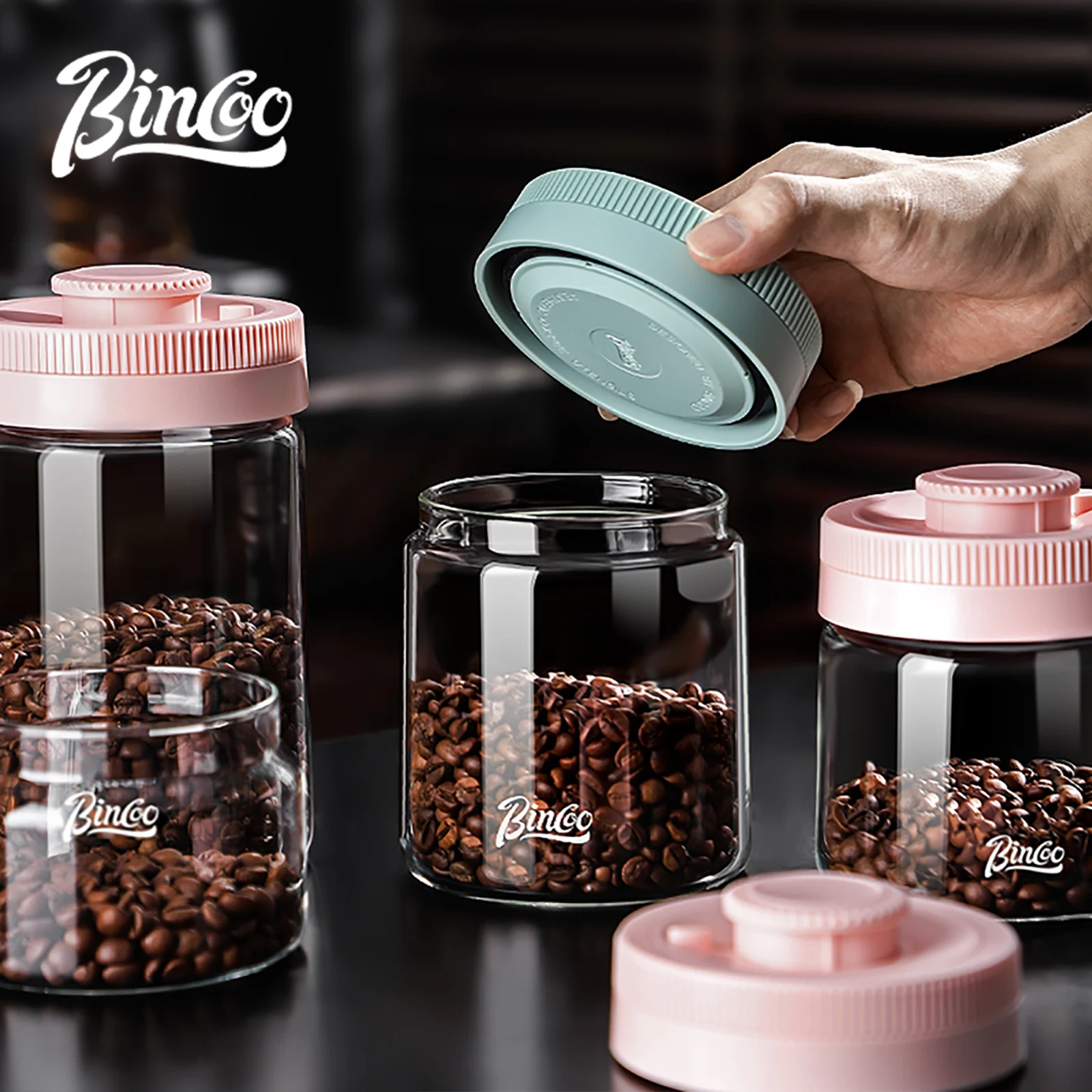 

Bincoo Coffee Beans Vacuum Sealed Jug Glass Food Keep Fresh Storage Container Tank Kitchen 400ml-1200ml Coffee Vacuum Canister