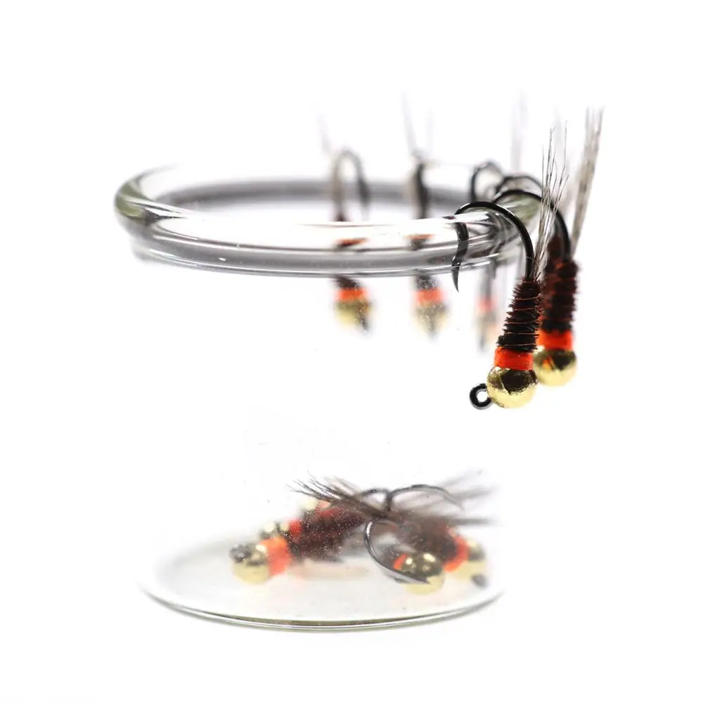 Wifreo 6PCS #12 #14 #16 Jig Head Perdigon Nymphs Orange Collar Euro Nymph Trout Grayling Whitefish All Freshwater Fishing Lures