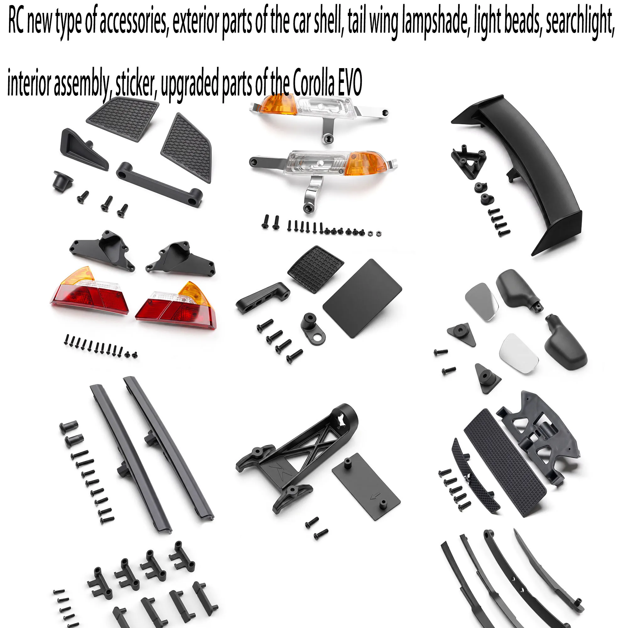 RC new type of accessories, exterior parts of the car shell, tail wing lampshade, light beads, searchlight, interior assembly, s