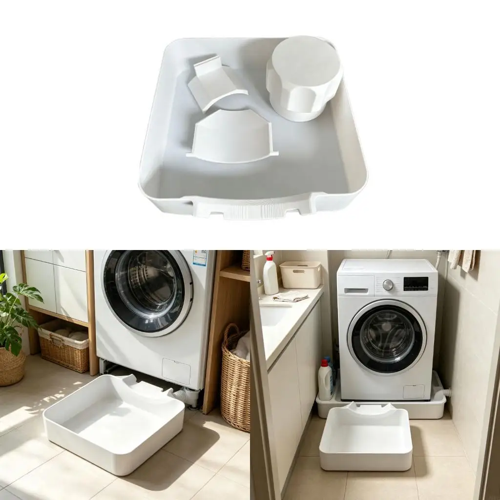 J6PE Appliance Maintenance Drain Tray for Front Load Washer Filter Cleaning, Shallow Water Collection Pan with Drain Guide and