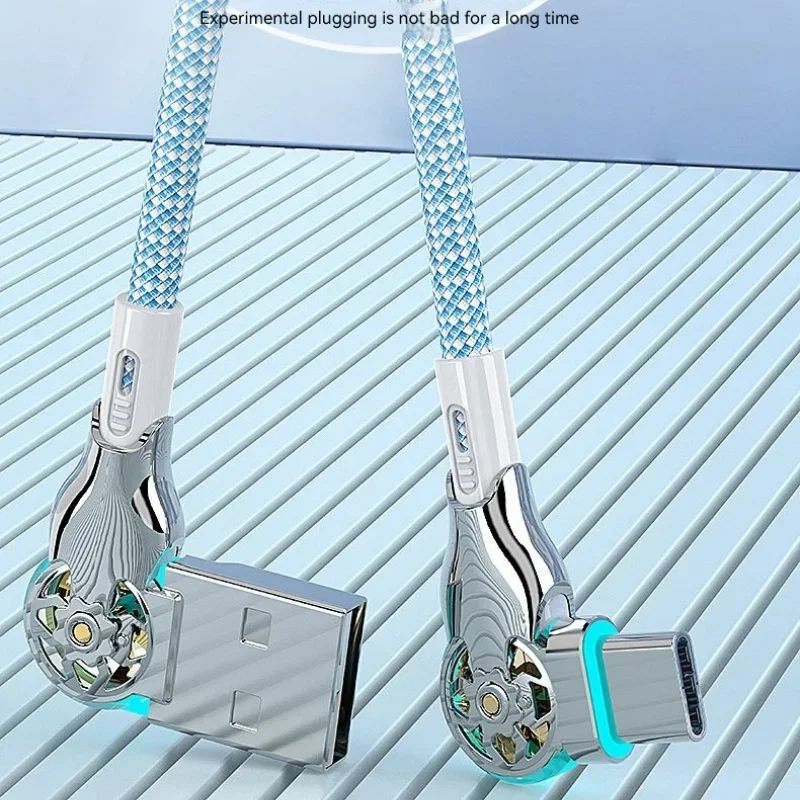 كابل شحن سريع 180 درجة دوران الكوع كابل USB A إلى النوع C مع كابل بيانات مضفر من سبائك الزنك الخفيف شاحن USB صغير #2