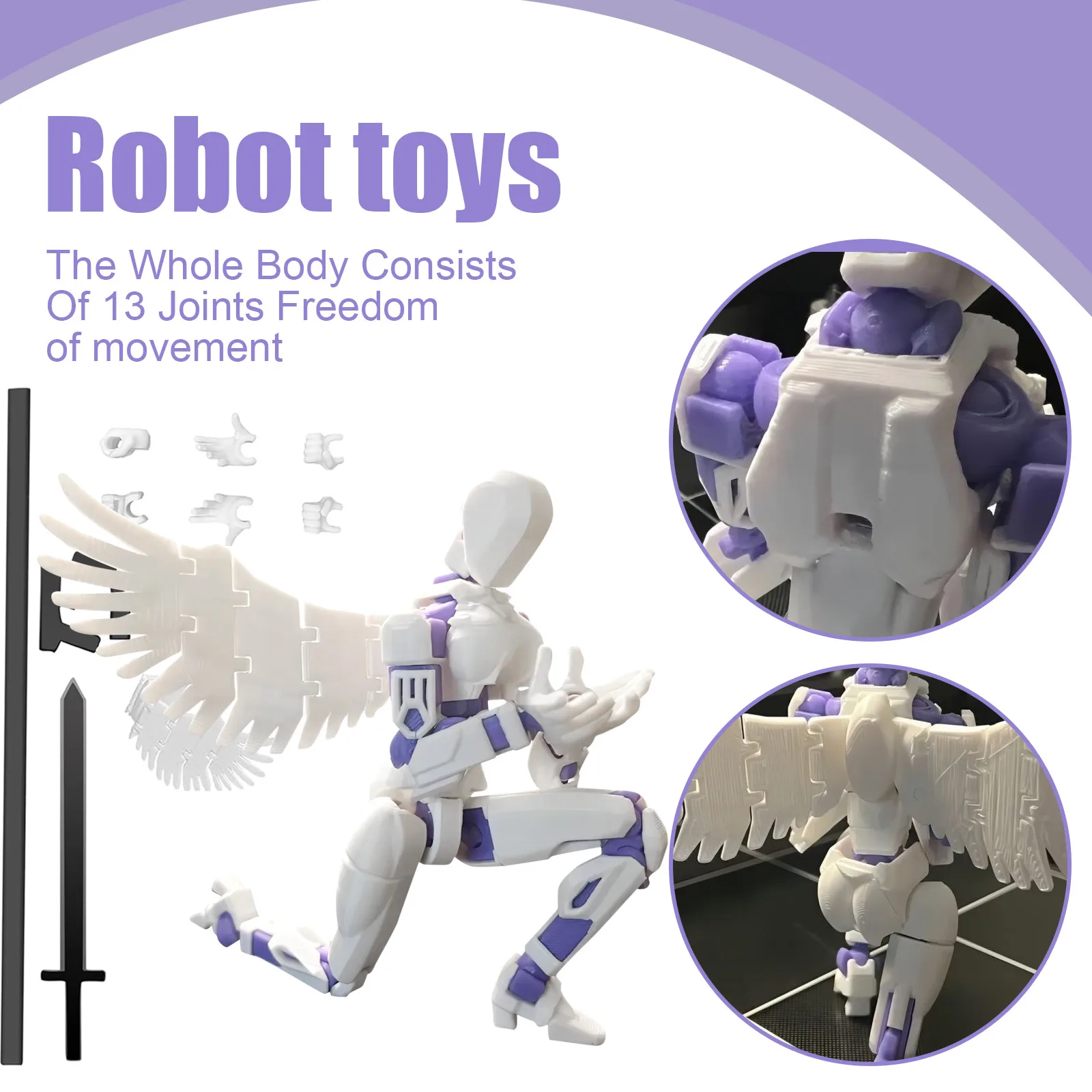 Multi-jointed Movable Robot 3.0 3d Printed Mannequin Female Character Wing Toy Dummy Figures Toys Game Gift Decoration Kids Toy