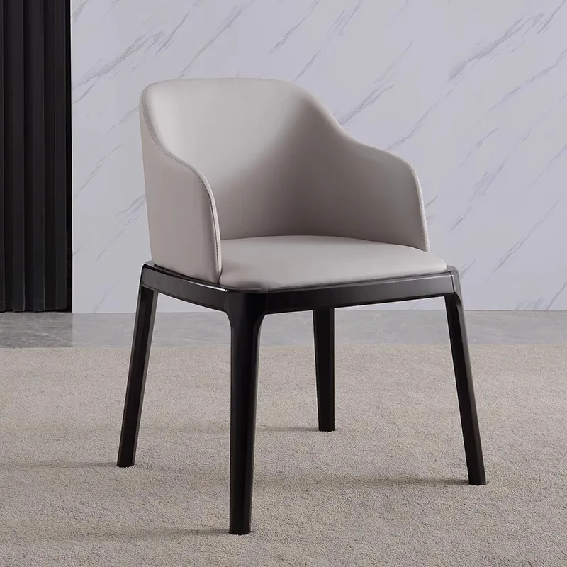 2pcs Modern Luxury Leather Upholstered Dining Chair Curved Armrest Solid Wood Legs Hotel Restaurant High-End Home Dinning Chair
