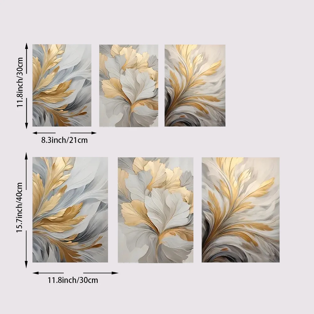 3pcs/set Golden White Leaves Poster Canvas Print Wall Art Luxury Posters Living Room Bedroom Office Hallway Decoration Painting