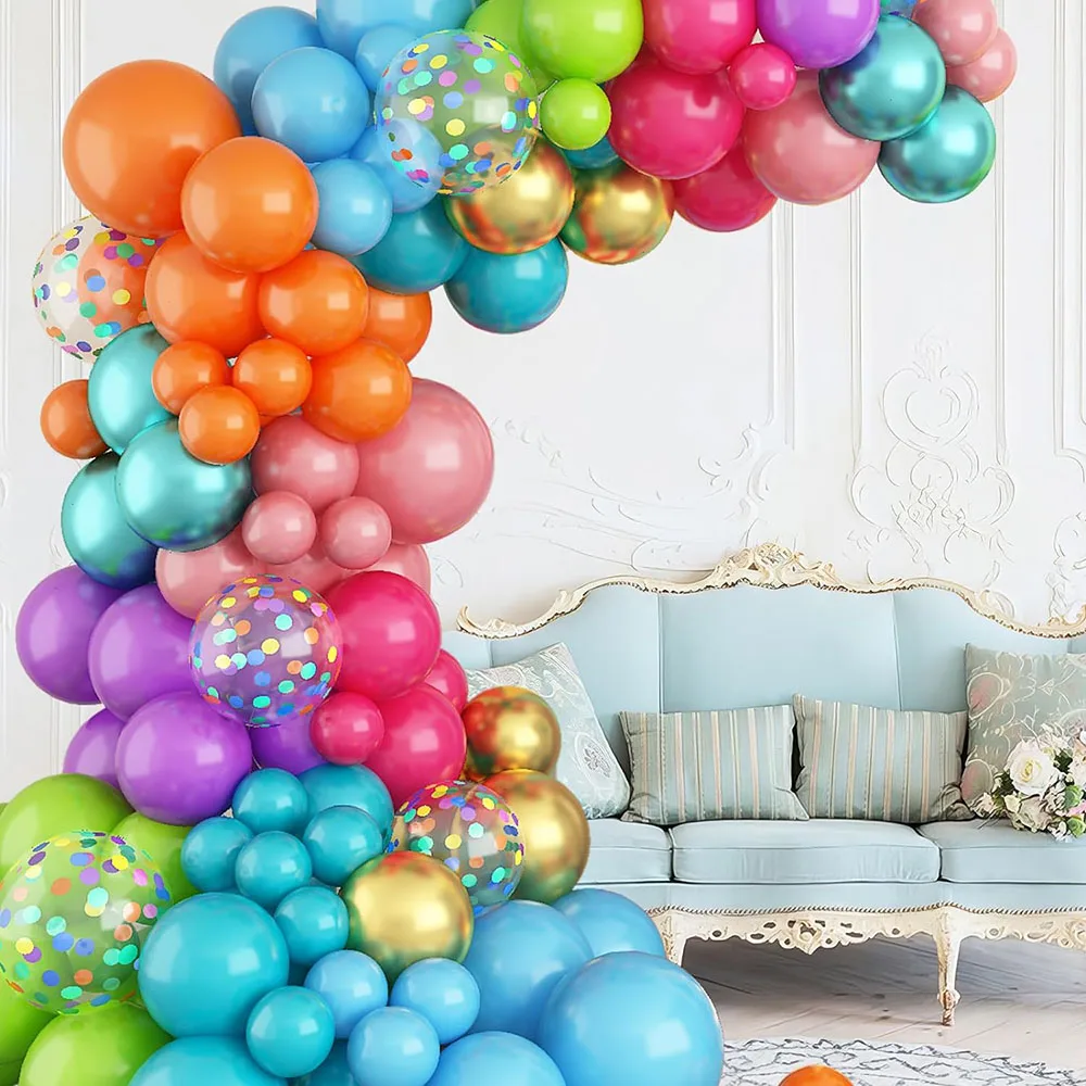 Multi-Color Neon Balloon Arched Garland Set, Various Colors Blue Purple Orange Green Pink Green Gold Rainbow Balloon Garland, Colorful Balloon Arch