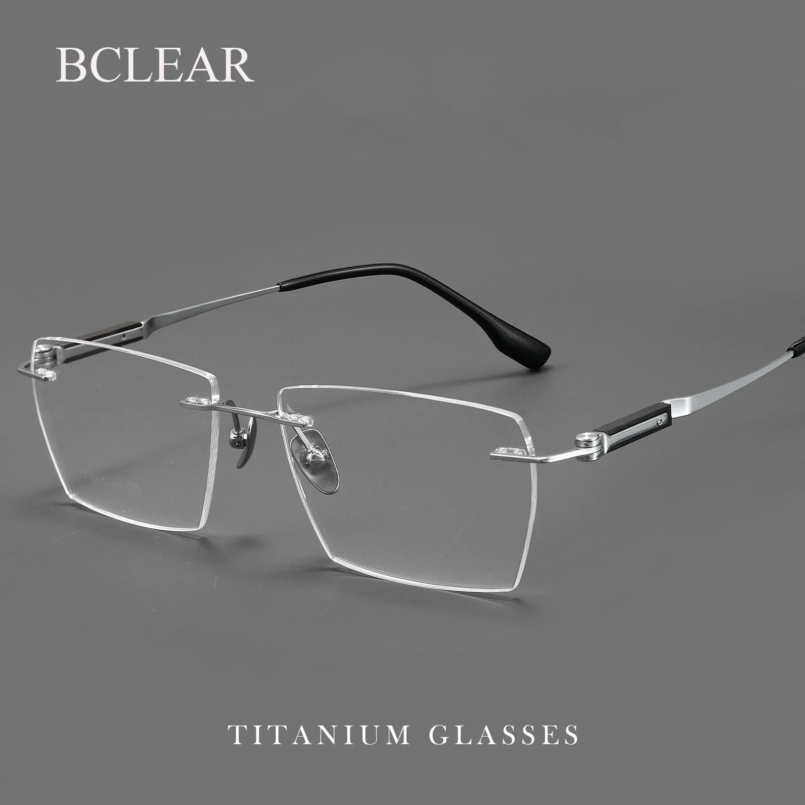

BCLEAR New Large Business Men Frameless Glasses Retro High Quality Handmade Sandalwood Titanium Rimless Eyeglass Ultra-light