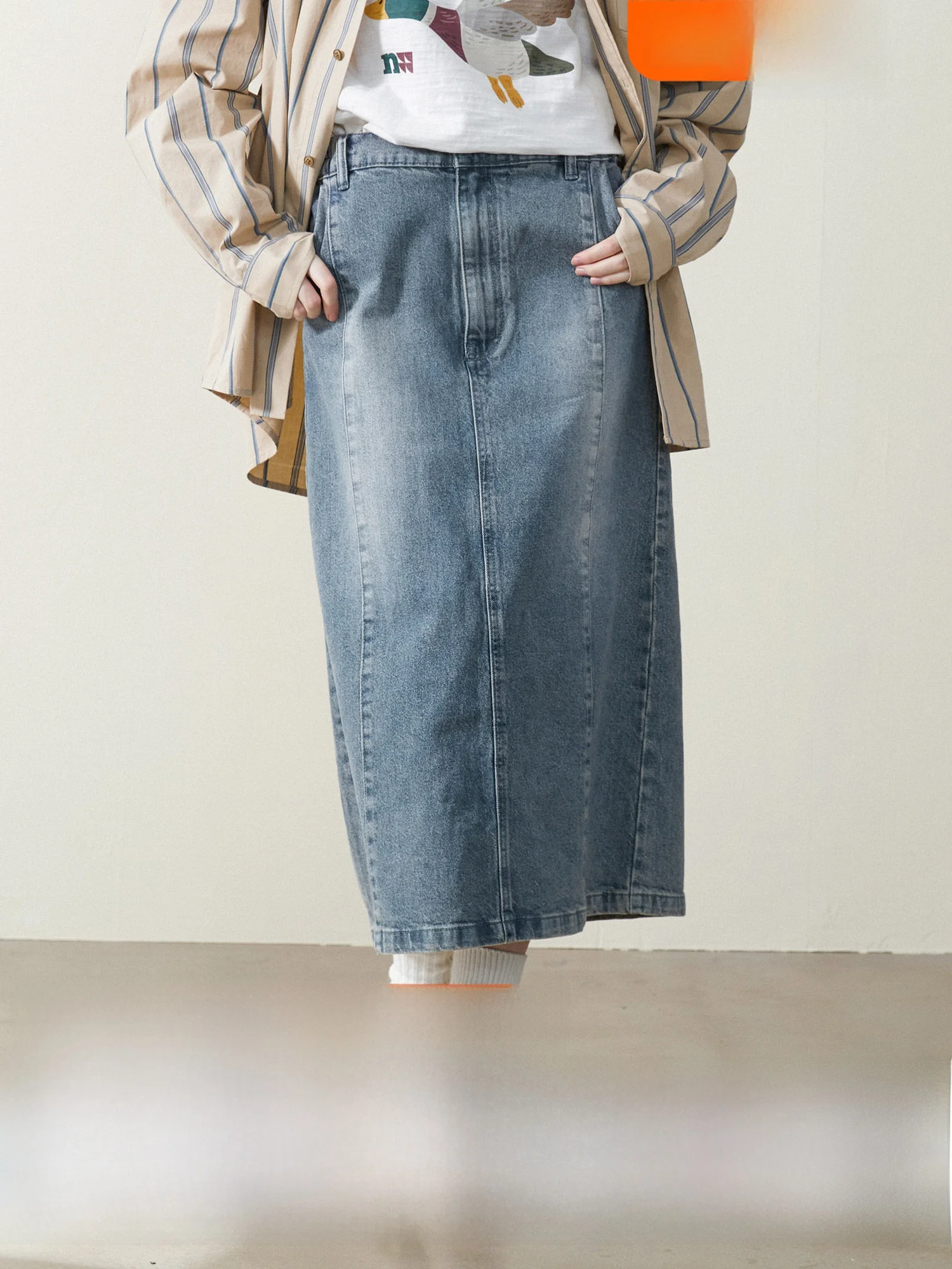 

Nome High Waist A-Line Skirt Retro Waed Denim Split for Women Summer Slimming Midi Skirt Ci Commute Casual Wear