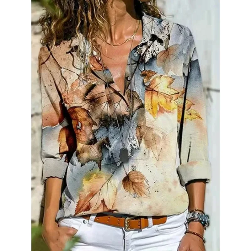 Biała modna damska bluzka Grace Shirt Casual Loose Long Sleeve Shirt Feminine Temperament Print Tops