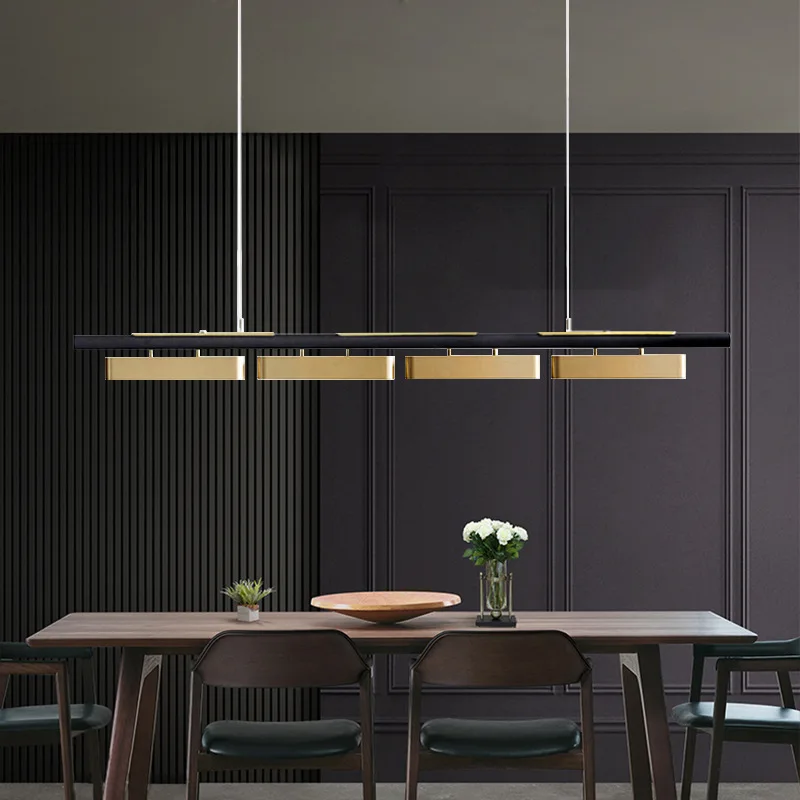 

Postmodern Model Room Hotel Bedroom Dining Room Three-head Long Stainless Steel Gold Bar Chandelier