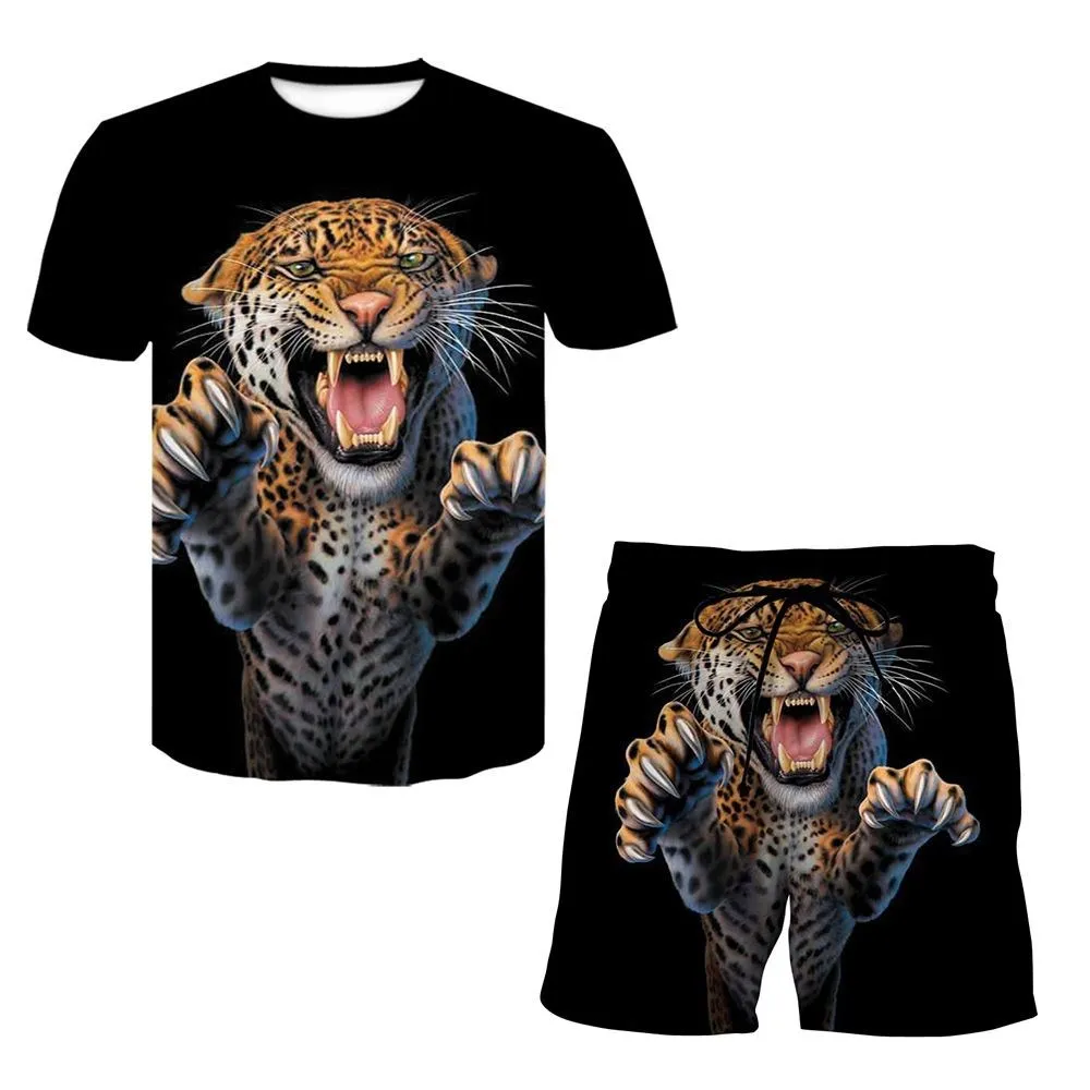2025 3D printed tiger pattern summer new men's animal tiger sportswear fashionable short sleeved two-piece set