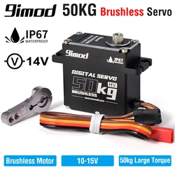 Servo senza spazzole 9imod 50KG 180 ° /270 ° /360 °   Servo impermeabile digitale in alluminio 14V HV per robot per barca per auto cingolata 1/8 1/10 1/12 RC