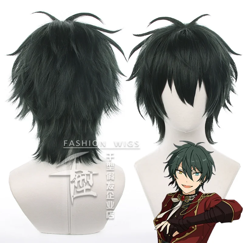 Gioco Ensemble Stars Es Kagehira Mika parrucche Cosplay verde scuro capelli corti resistenti al calore accessori per feste di Halloween sintetici