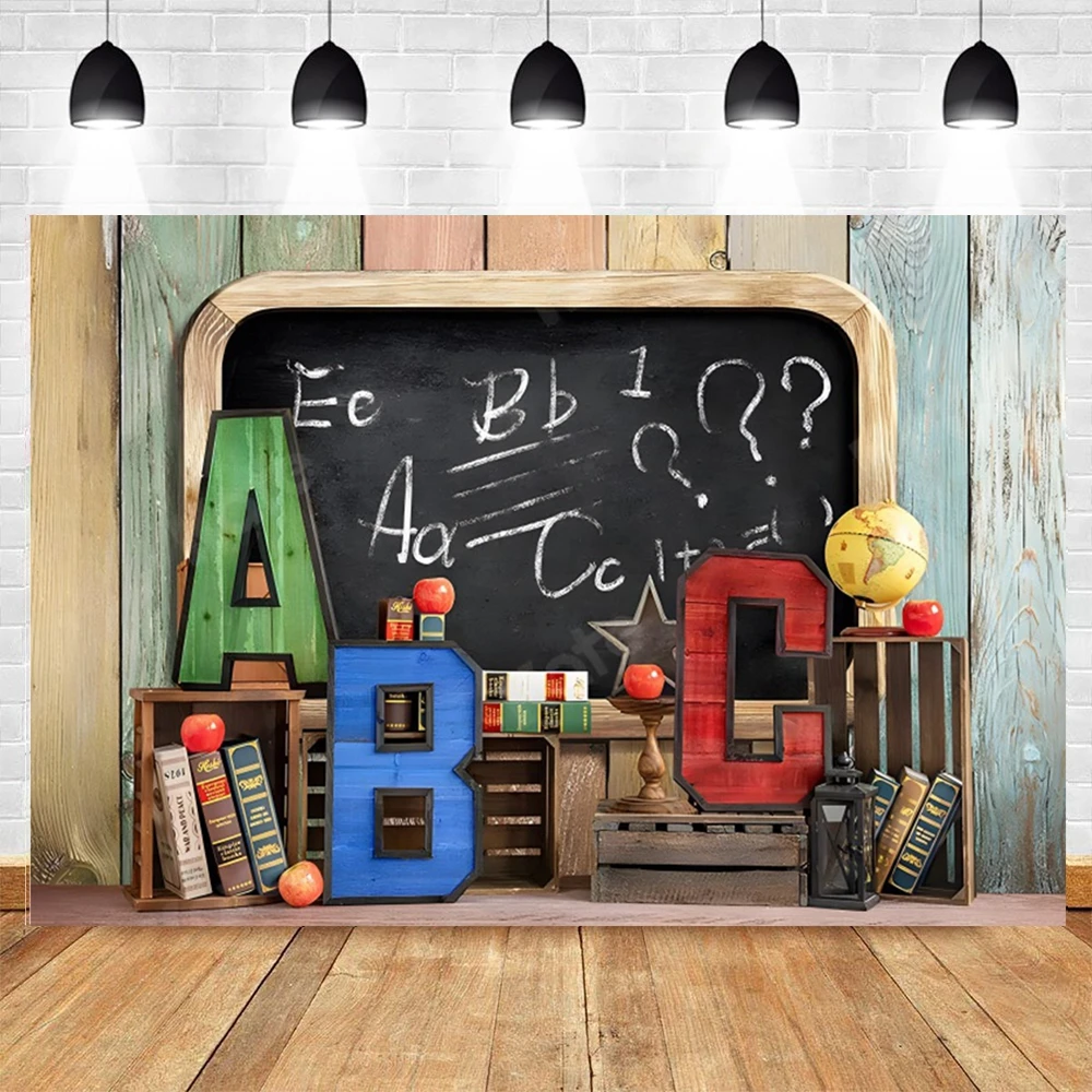 Back to School Backdrop Blackboard Chalk Figure Scene Photo Background for Baby Portrait Decor Photographic Photo Studio Props