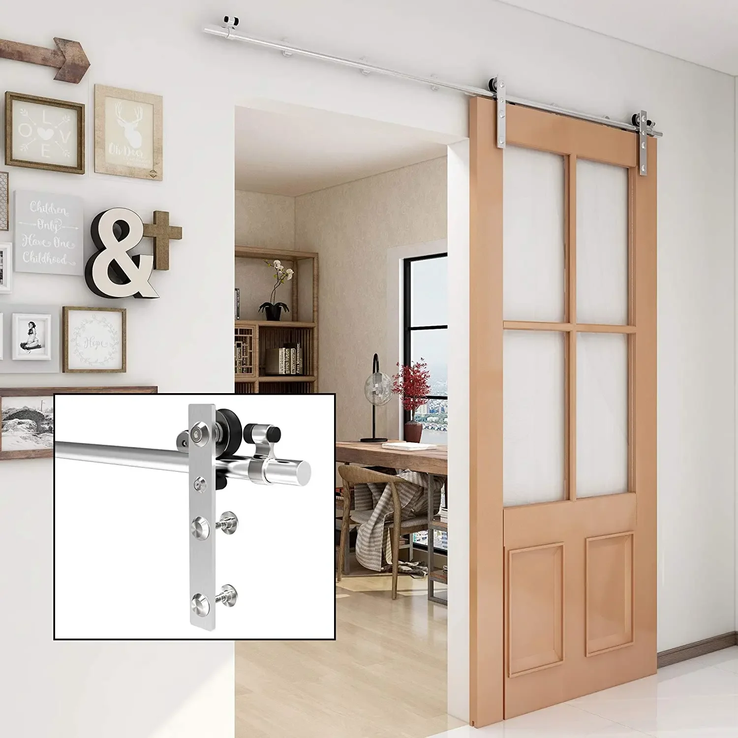 

LWZH Sliding Door System Stainless Steel Suitable for Single Door 4-8FT/121-243CM Barn Door Hardware Kit