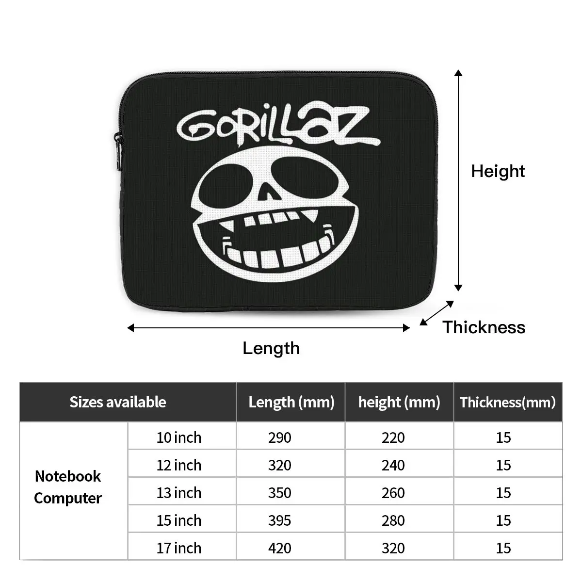 Music Band Gorillaz Notebook Laptop Bag Case Pouch 10 12 13 15 17 Inch Notebook Sleeve Cover Bag Tablet Shockproof Case Bag
