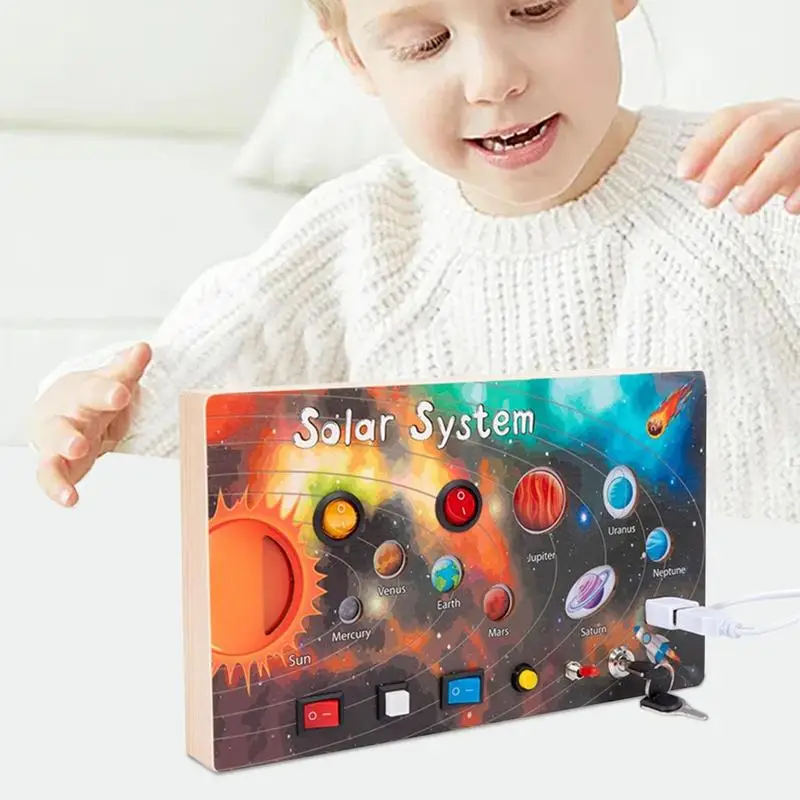 Solar System Toys Montessori wooden Busy Boards Outer Space Toy Puzzle Toy parent child Interactive game Sensory Toy for kids