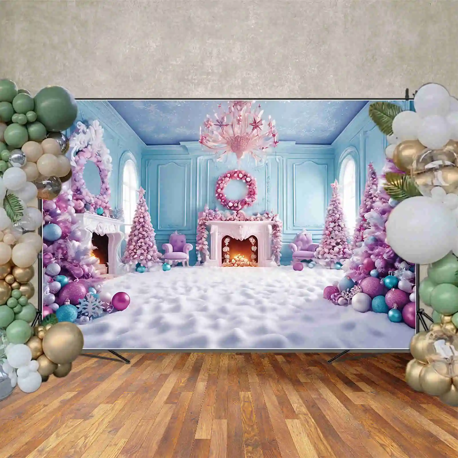 MOON.QG 크리스마스 퍼플 핑크 크리스마스 트리 배경, 어린이 2024 서양식 거실 배경, 파티 사진 용품