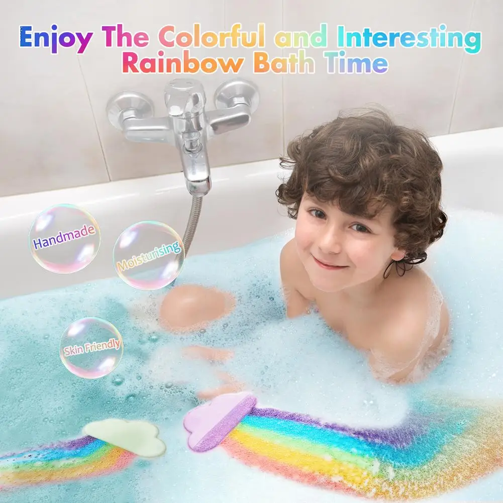 Rainbow Bath Bombs for Kids Handmade Kids Bath Bombs Gift Set for Girls Teens Toddler Rainbow Bubble Fizzy ﻿