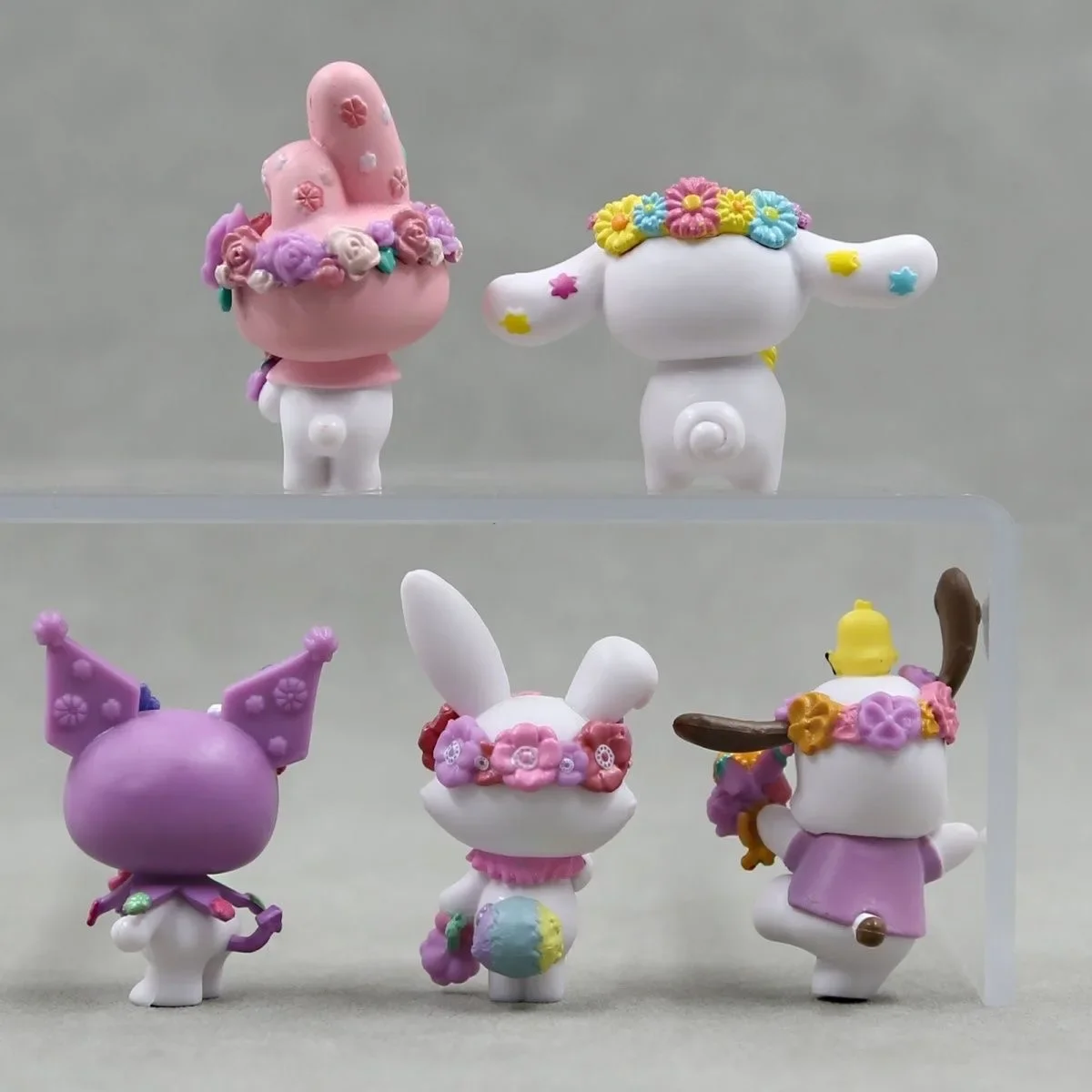 5pcs/set Sanrio Spring Flower Hello Kitty Kuromi Kawaii Toys Anime Figure Melody Cinnamoroll Cartoon Doll Decorations Suite Gift