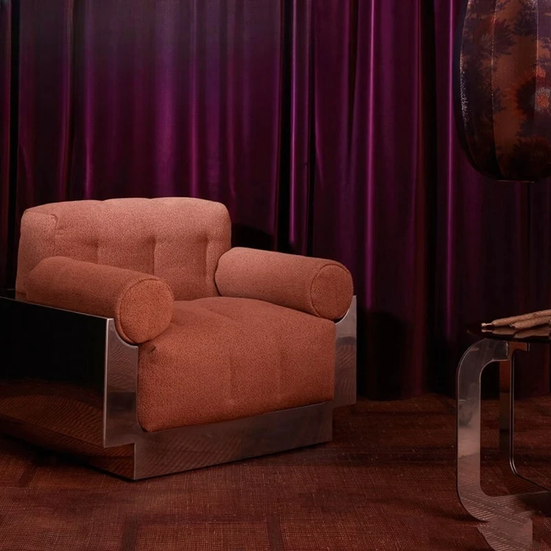 

Retro stainless steel single casual lazy designer studio living room sofa